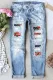 Sky Blue American Flag Shift Casual Ripped Jeans