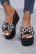 Black And White Checkered Bowknot Platform Wedge Slippers