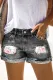Black Floral Casual Non-elastic Denim Shorts