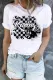 Racing Checkerboard Graphic Round Neck Casual T-Shirts