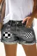 Checkerboard  Casual Non-elastic Denim Shorts
