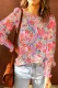 Floral Shirred Round Neck Shift Casual Blouse