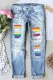 Sky Blue Rainbow Ripped Casual Jeans