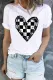 Checkerboard Heart-shaped Round Neck Shift Casual T-Shirts