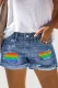 Rainbow Moon Shift Casual Non-elastic Ripped Jeans Denim Shorts