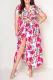 Plus Size Floral Print Wrap Slit Dress