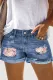 Floral Shift Casual Non-elastic Ripped Jeans Denim Shorts