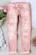 Pink Pink Rose Floral Shift Casual Non-elastic Ripped Jeans