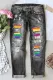 Gray Rainbow Ripped Casual Jeans