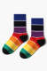 Multicolor-2 Rainbow Stripe Vibrant Socks Pride Month Athletic Cotton Socks
