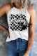 Checkerboard Race Day Round Neck Sheath Casual Tank Tops