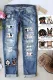 Personalized Couple My Dog Pink Heart Mid Waist Ripped Jeans - Design Your Own