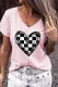 Checkerboard Heart-shaped V Neck  Casual T-Shirts