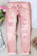Pink Flamingo Ripped Casual Non-elastic Jeans