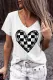 White Checkerboard Heart-shaped V Neck  Casual T-Shirts
