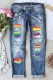 Rainbow Moon Graphic Shift Casual Ripped Jeans