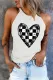 White Checkerboard Heart-Shaped Round Neck Sheath Casual Tank Tops