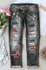 Gray American Flag Shift Casual Ripped Jeans