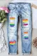 Sky Blue Rainbow Moon Graphic Shift Casual Ripped Jeans