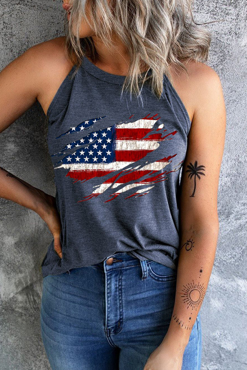 American Flag Round Neck Casual Tank Tops $ 19.99 - Evaless
