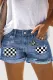 Checkerboard Casual Non-elastic Denim Shorts