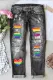 Gray Rainbow Moon Graphic Shift Casual Ripped Jeans