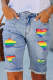 Rainbow Pride Moon Cut-out Raw Hem Sheath Casual Denim Bermuda Shorts