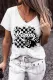 Racing Checkerboard V Neck Casual T-Shirts
