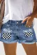 Checkerboard Plaid Casual Non-elastic Ripped Shorts