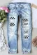 Sky Blue Checkerboard Ripped Casual Jeans