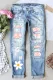 Sky Blue Floral Ripped Casual Jeans