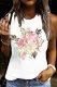 White Watercolor Floral Graphic Round Neck Shift Casual Tank Tops