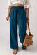 Blue Solid Shirred Shift Casual Pants