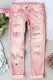 Pink Floral  Ripped Casual Non-elastic Jeans
