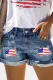 American Flag Casual Non-elastic Denim Shorts
