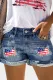 Vintage American Flag Graphic Shift Casual Non-elastic Ripped Jeans Denim Shorts