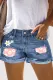Daisy Floral Shift Casual Non-elastic Jeans Denim Shorts