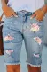 Spring Floral Lace Graphic Cut-out Raw Hem Sheath Casual Denim Shorts Bermuda Shorts