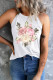 White Pink Rose Peony Round Neck Sheath Casual Tank Tops