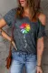 Rainbow Moon Floral love Cold Shoulder Round Neck Shift Casual T-Shirts