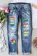 Rainbow Moon Floral Stripe Graphic Ripped Casual Jeans