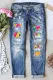 Rainbow Moon Colorful Graphic Ripped Shift Casual Jeans