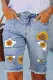 Mother's Day Sunflower Graphic Cut-out Raw Hem Sheath Casual Denim Shorts