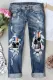 American Flag Skull Ripped Casual Jeans
