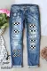 Personalized Custom Baseball Number Ripped Plaid Straight Legs Jeans