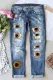 Sunflower Graphic Shift Casual Ripped Jeans