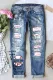 Personalized Baseball Number Mid Waist Ripped Jeans