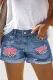 Pink Leopard Ripped Casual Non-elastic Denim Shorts