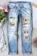 Sunflower Leopard Graphic Ripped Casual Jeans