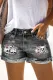 Skull Cherry Blossoms Floral Shift Casual Non-elastic Ripped Jeans Denim Shorts